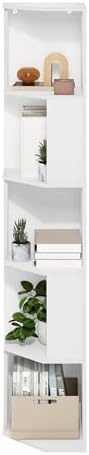 Furinno Econ 5-Tier Freestanding Corner Bookcase White