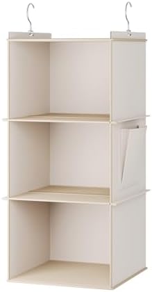 YOUDENOVA Hanging Closet Organizer 3-Shelf Beige