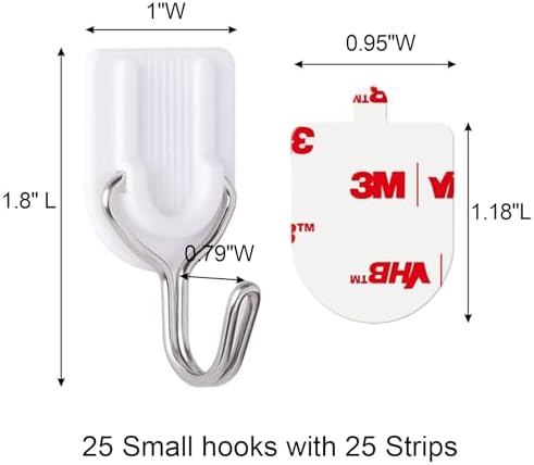 25 Heavy Duty Wire Hooks with Adhesive Strips Damage Free Removable for Keys Towels Hats and Coats