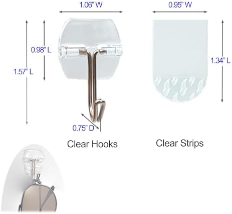 15 Clear Wall Hooks with 20 Strips No Damage No Tools