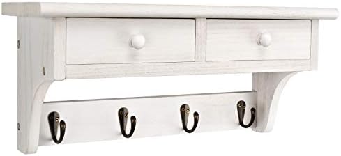 Emfogo Rustic Wood Coat Hooks Wall Mount Shelf