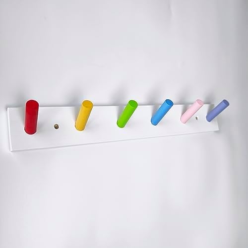 AMAPON Wood Coat Rack with 6 Hooks Rainbow Design