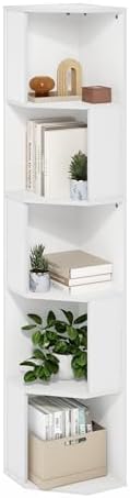Furinno Econ 5-Tier Freestanding Corner Bookcase White