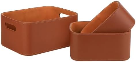 HofferRuffer Faux Leather Baskets with Velvet Lining Set of 3