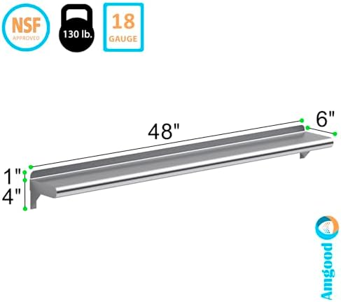 AmGood 6 X 48 Stainless Steel Wall Shelf