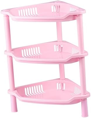 Pink Plastic Corner Shelf Organizer for Home Kitchen and Bathroom Storage