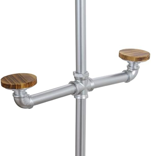 MyGift Industrial Silver Tone Metal Pipe Rack with 10 Round Wood Hat Hangers