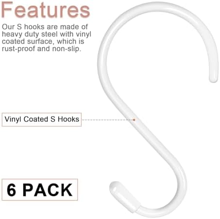 6 Pack 5 Inch Heavy Duty S Hooks with Vinyl Coating