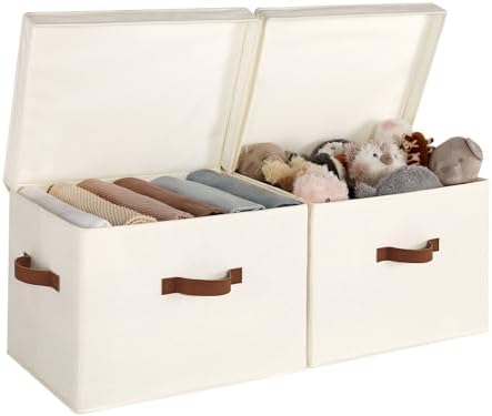 StorageWorks Fabric Storage Bins with Lid 2-Pack Ivory White