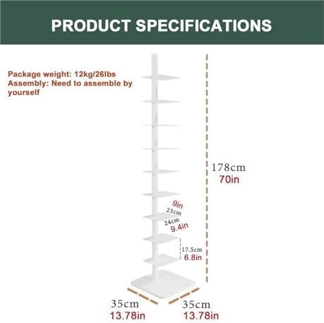 9-Tier Adjustable Carbon Steel Vertical Bookshelf Corner Display Shelf for Home Office Living Room Orange