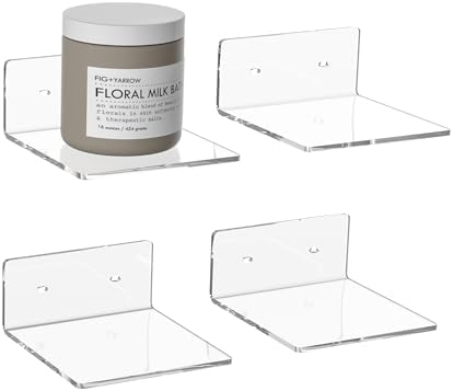 4 Pack Acrylic Wall Shelves 6 Inches Clear Floating Shelf for Home Decor and Small Spaces