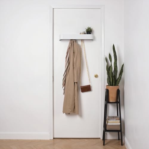 Modern Wall-Mounted Coat Rack with Shelf and 5 Hooks