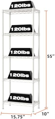 SINGAYE 5 Shelves Metal Storage Rack White 10x16x55H
