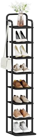 8 Tiers Vertical Shoe Rack Narrow Black Adjustable Corner Storage