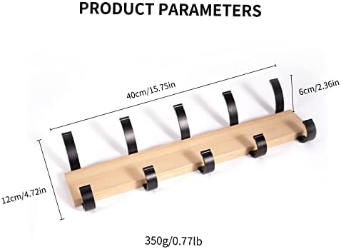 Solid Wood Coat Rack with 5 Black Hooks and Aluminum Frame