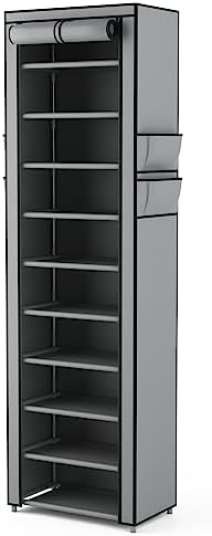 VTRIN 10 Tier Vertical Narrow Shoe Rack Organizer Tall Free Standing Grey