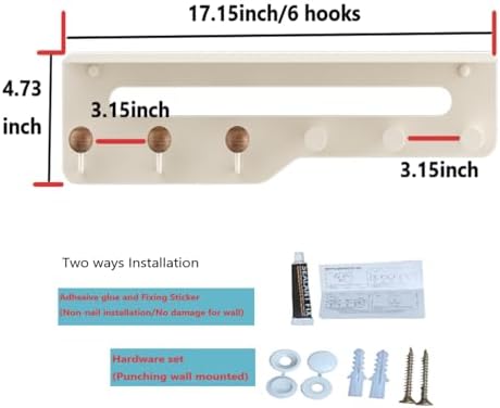 Modern Wall Mount Coat Rack with 6 Hooks and Shelf