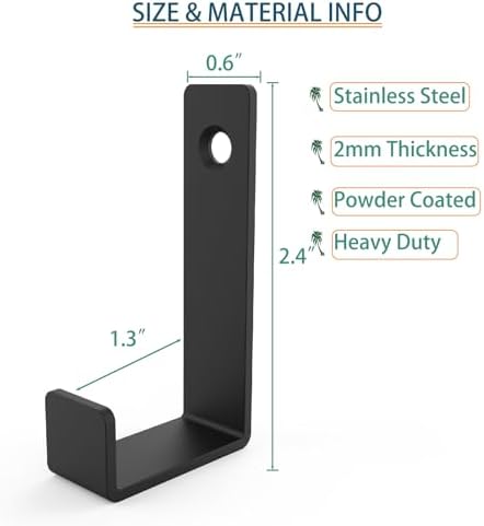 Aufuga Heavy Duty Stainless Steel Coat Hooks 8pcs Black Square Wall Hooks