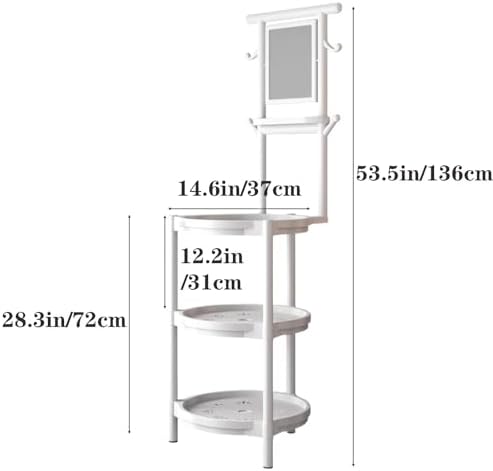 Round Square Bathroom Storage Shelf with Rotatable Mirror