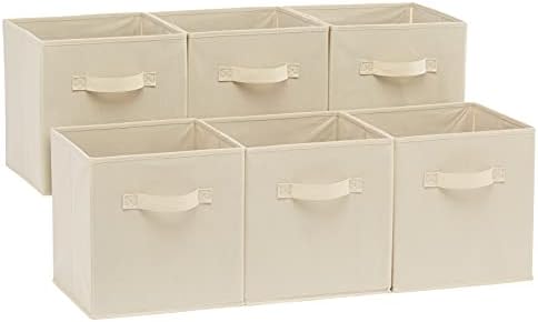 Amazon Basics Collapsible Fabric Storage Cubes with Handles Pack of 6 Beige