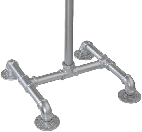 MyGift Industrial Silver Tone Metal Pipe Rack with 10 Round Wood Hat Hangers