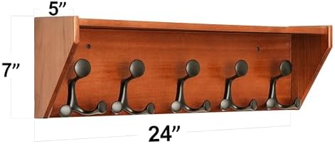 SKOLOO Wall Shelf with Hooks 24-Inch Cherry Coat Rack Organizer - Lightweight Sturdy