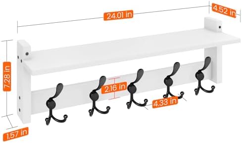 Homode Wall Shelf with Hooks 24 Inch Coat Rack