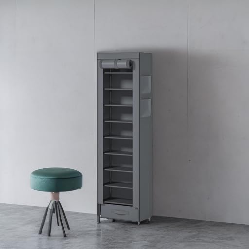 10 Tier Tall Narrow Shoe Rack with Dustproof Cover Storage Organizer