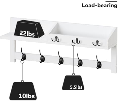 AMBIRD 2657 Inch Wall Shelf With 5 Dual Hooks And 3 Key Hooks