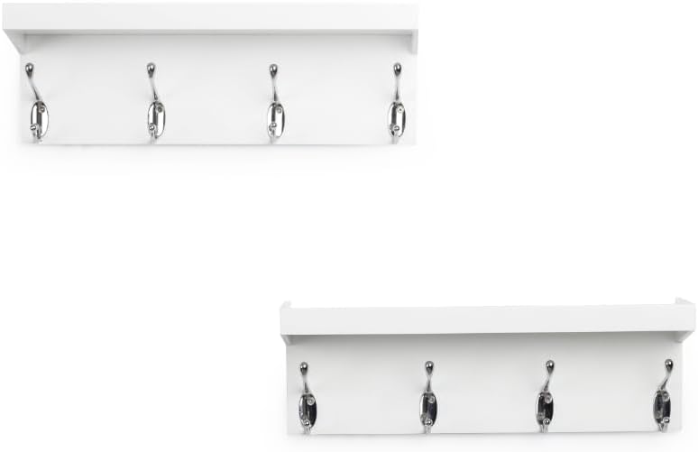 AHDECOR Entryway Floating Coat Rack 4 Hangers White Set of 2