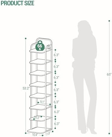 8 Tiers Vertical Shoe Rack Narrow Black Adjustable Corner Storage