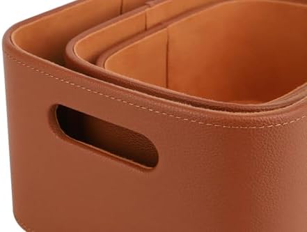 HofferRuffer Faux Leather Baskets with Velvet Lining Set of 3