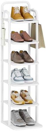6 Tiers Vertical Shoe Rack Narrow Design Adjustable Shelves Corner Organizer for Small Spaces White SR04213W
