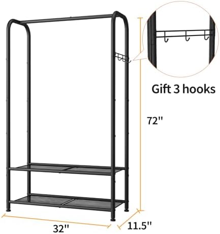 SINGAYE Heavy Duty Garment Rack with Shelves Black