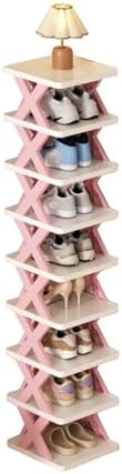 9 Tier Tall Plastic Shoe Rack Free Standing Corner Organizer Pink