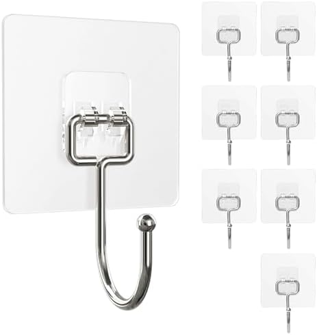 Heavy Duty Adhesive Hooks 8-Pack for 44lbs Max