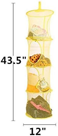 4 Tier Hanging Mesh Storage Organizer with Screw-in Hooks for Clothing and Toys