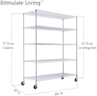 60x24x72 Chrome 5-Tier Heavy Duty Shelving with Wheels