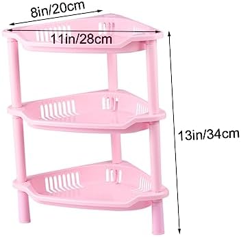 Pink Plastic Corner Shelf Organizer for Home Kitchen and Bathroom Storage