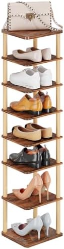 LUCKNOCK Vertical Shoe Rack 8-Tier Rustic Brown