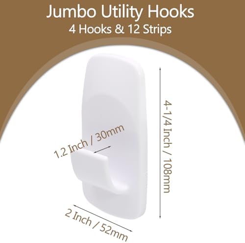 4 Pack Jumbo Utility Hooks with 12 Adhesive Strips
