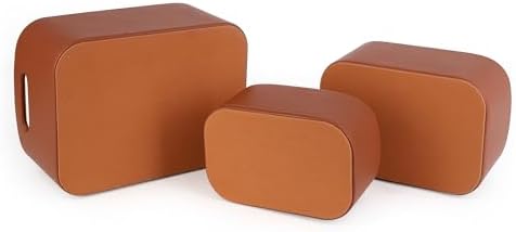 HofferRuffer Faux Leather Baskets with Velvet Lining Set of 3