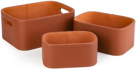 HofferRuffer Faux Leather Baskets with Velvet Lining Set of 3