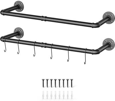 OROPY Industrial Pipe Clothes Rack Wall Mounted Set of 2
