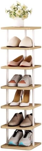 7 Tiers Vertical Shoe Rack for Space Saving White and Oak