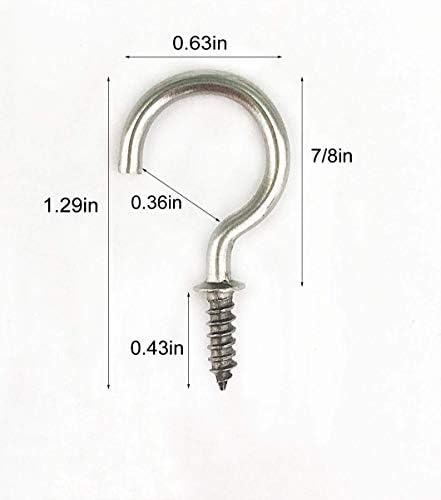 50 Pcs 304 Stainless Steel Screw Ceiling Hooks 78 Inch Cup Hooks for Indoor and Outdoor Use