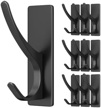 Self Adhesive Coat Hooks 10 Pack Matt Black Heavy Duty