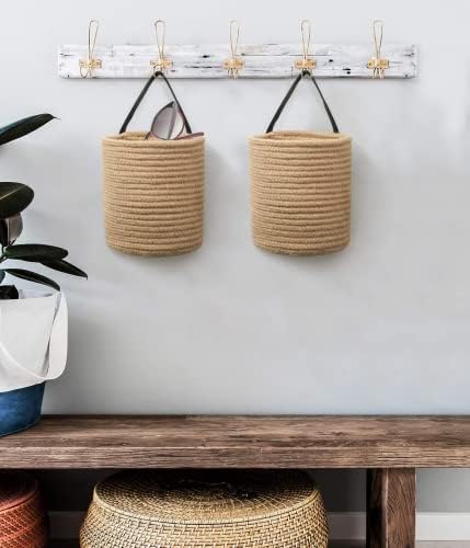 Goodpick 2 Pack Jute Hanging Basket - Small Woven Wall Plant Decor Set