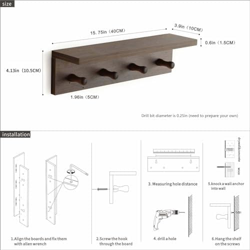 XAOMLP Walnut Finish Wall-Mounted Coat Rack