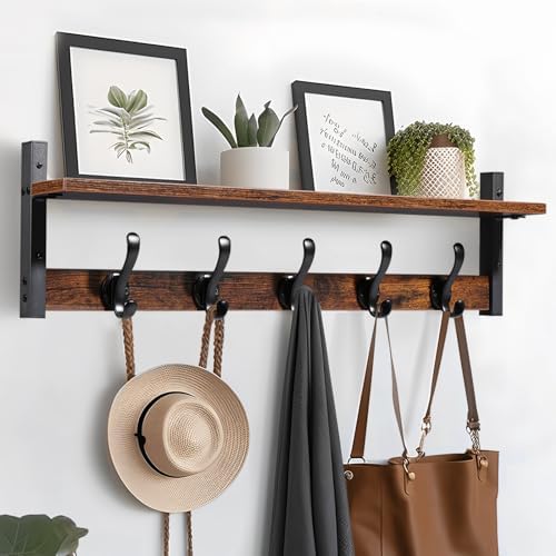Tatub 29 Inch Rustic Black Coat Rack Wall Mount with Shelf